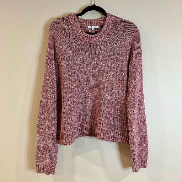 Madewell Millcrest Cropped Pullover Sweater Pink Chunky Knit Scoop Neck Large - Picture 1 of 5